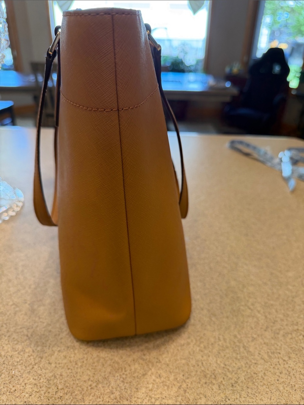 Michael Kors Tan Saffiano Leather Structured Tote with MK Charm - Picture 7 of 15